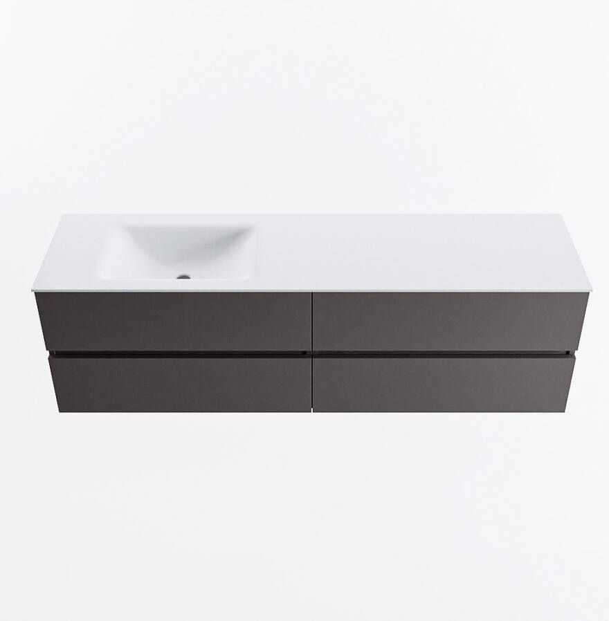 Mondiaz VICA 170cm badmeubel onderkast Dark Grey 4 lades. Wastafel CLOUD links 1 kraangat kleur Talc.