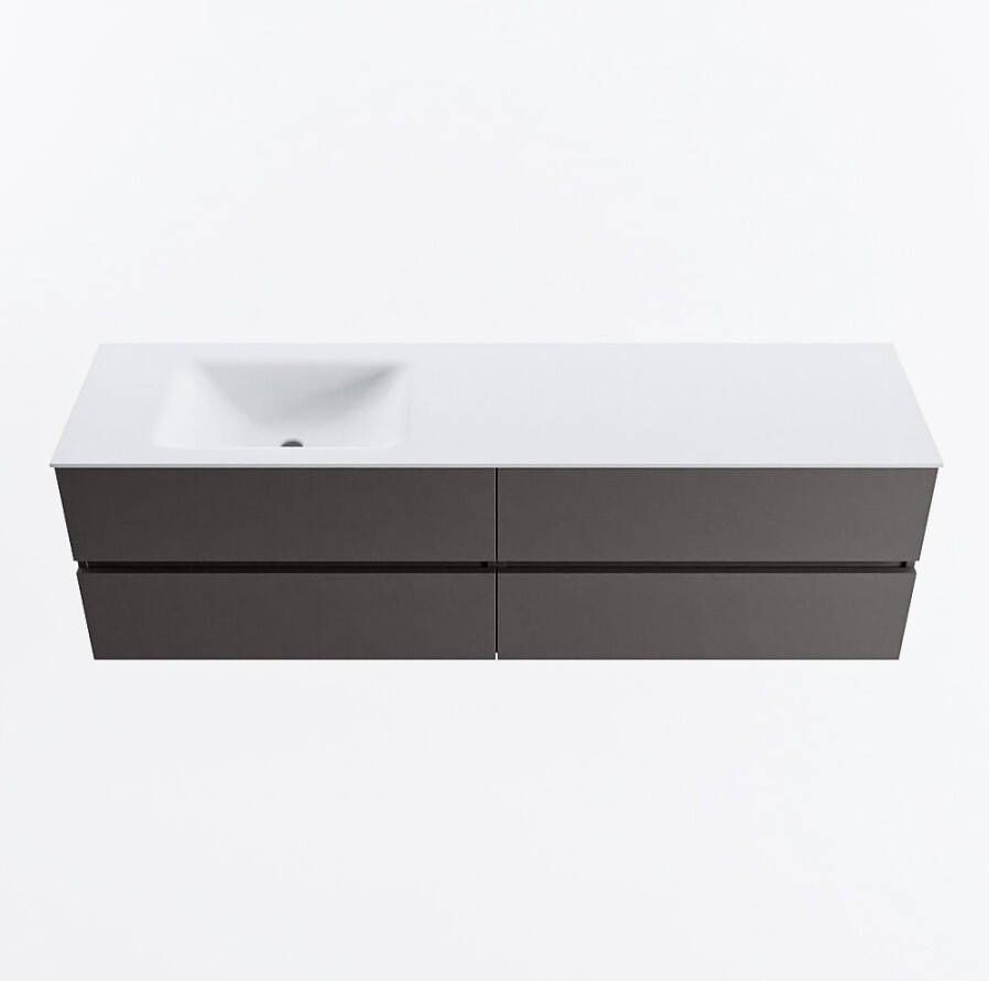 Mondiaz VICA 170cm badmeubel onderkast Dark Grey 4 lades. Wastafel CLOUD links zonder kraangat kleur Talc.