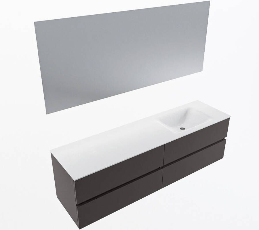 Mondiaz VICA 170cm badmeubel onderkast Dark Grey 4 lades. Wastafel CLOUD rechts 1 kraangat kleur Talc.