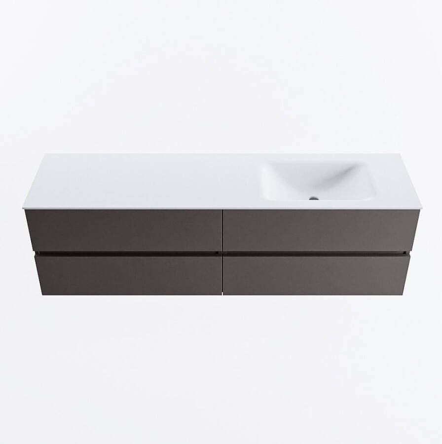Mondiaz VICA 170cm badmeubel onderkast Dark Grey 4 lades. Wastafel CLOUD rechts zonder kraangat kleur Talc.