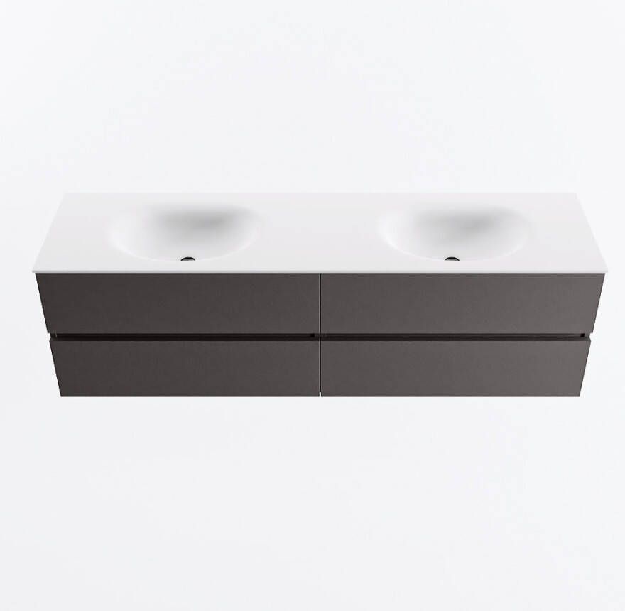 Mondiaz VICA 170cm badmeubel onderkast Dark Grey 4 lades. Wastafel MOON dubbel 2 kraangaten kleur Talc.