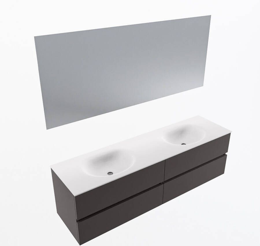 Mondiaz VICA 170cm badmeubel onderkast Dark Grey 4 lades. Wastafel MOON dubbel zonder kraangat kleur Talc.