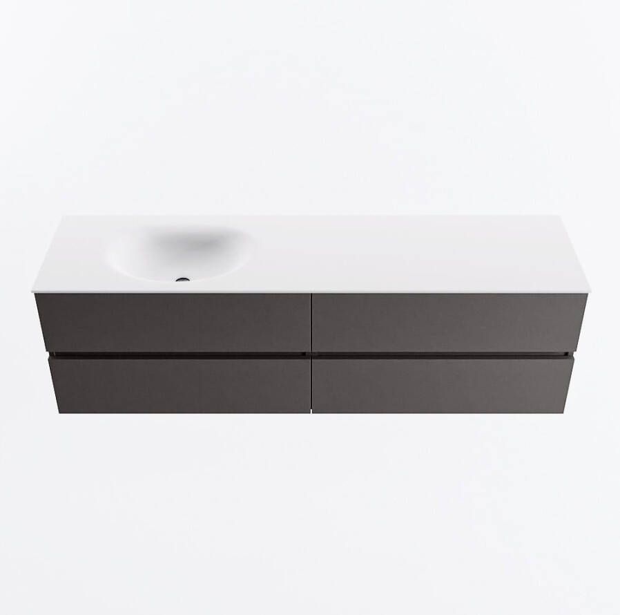 Mondiaz VICA 170cm badmeubel onderkast Dark Grey 4 lades. Wastafel MOON links zonder kraangat kleur Talc.
