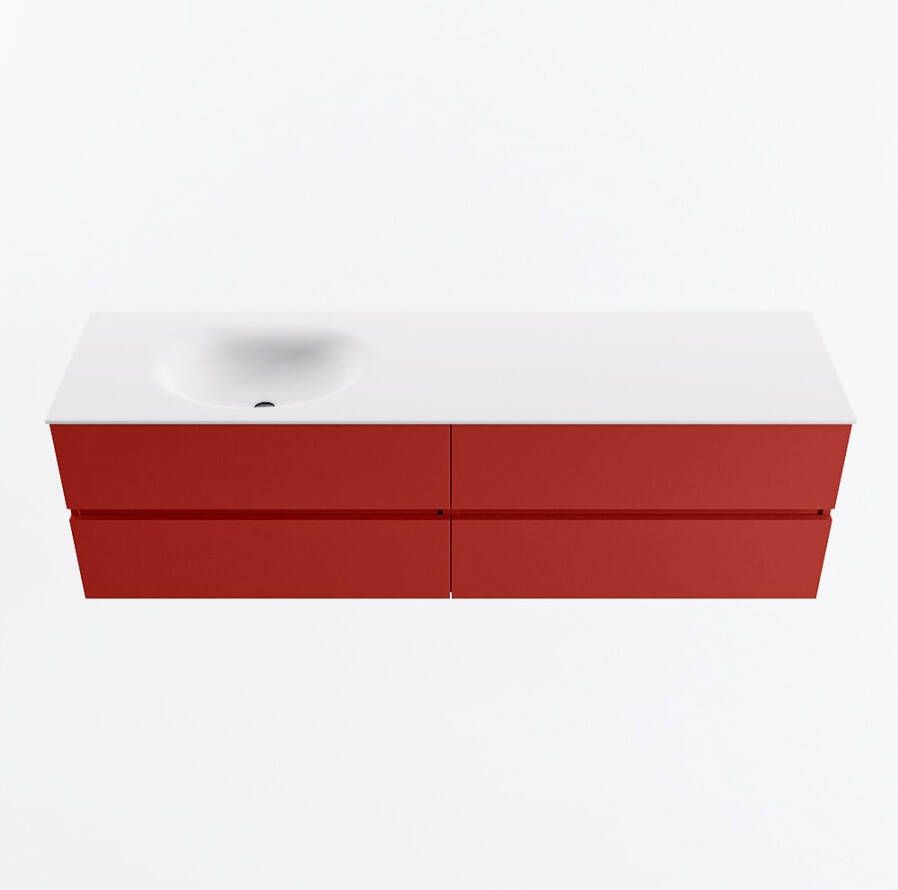 Mondiaz VICA 170cm badmeubel onderkast Fire 4 lades. Wastafel MOON links zonder kraangat kleur Talc.
