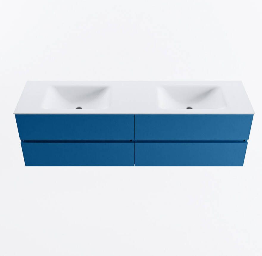 Mondiaz VICA 170cm badmeubel onderkast Jeans 4 lades. Wastafel CLOUD dubbel 2 kraangaten kleur Talc.
