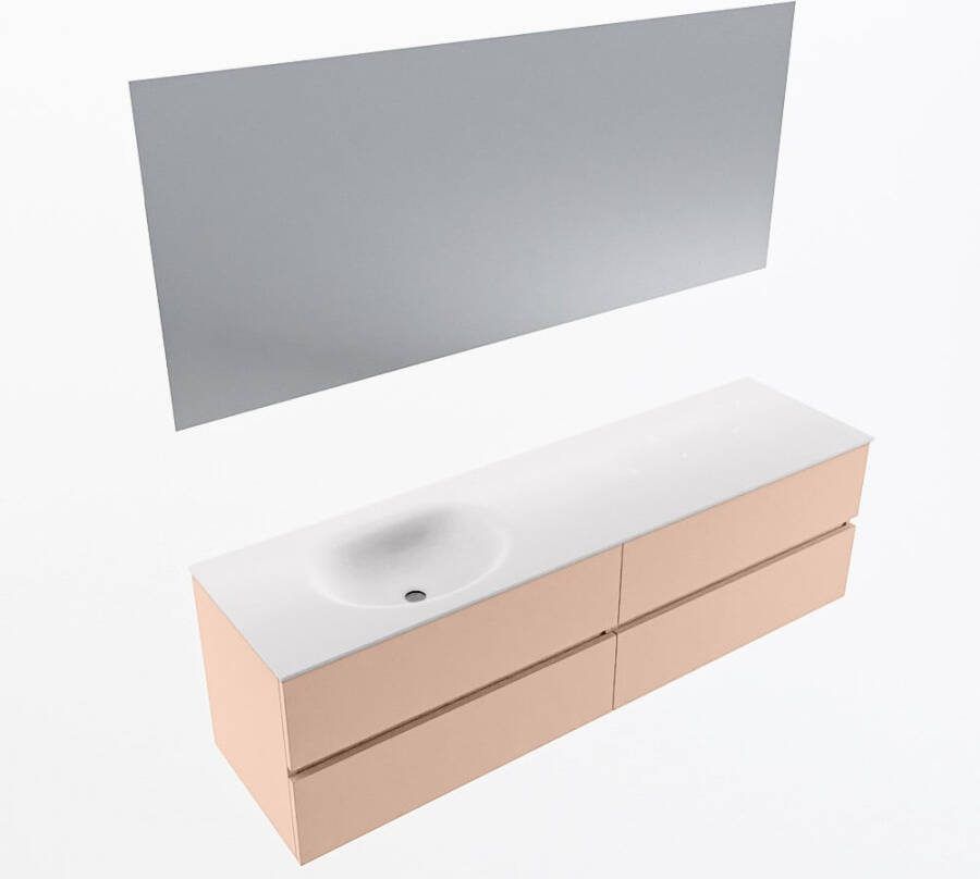 Mondiaz VICA 170cm badmeubel onderkast Rosee 4 lades. Wastafel MOON links zonder kraangat kleur Talc.