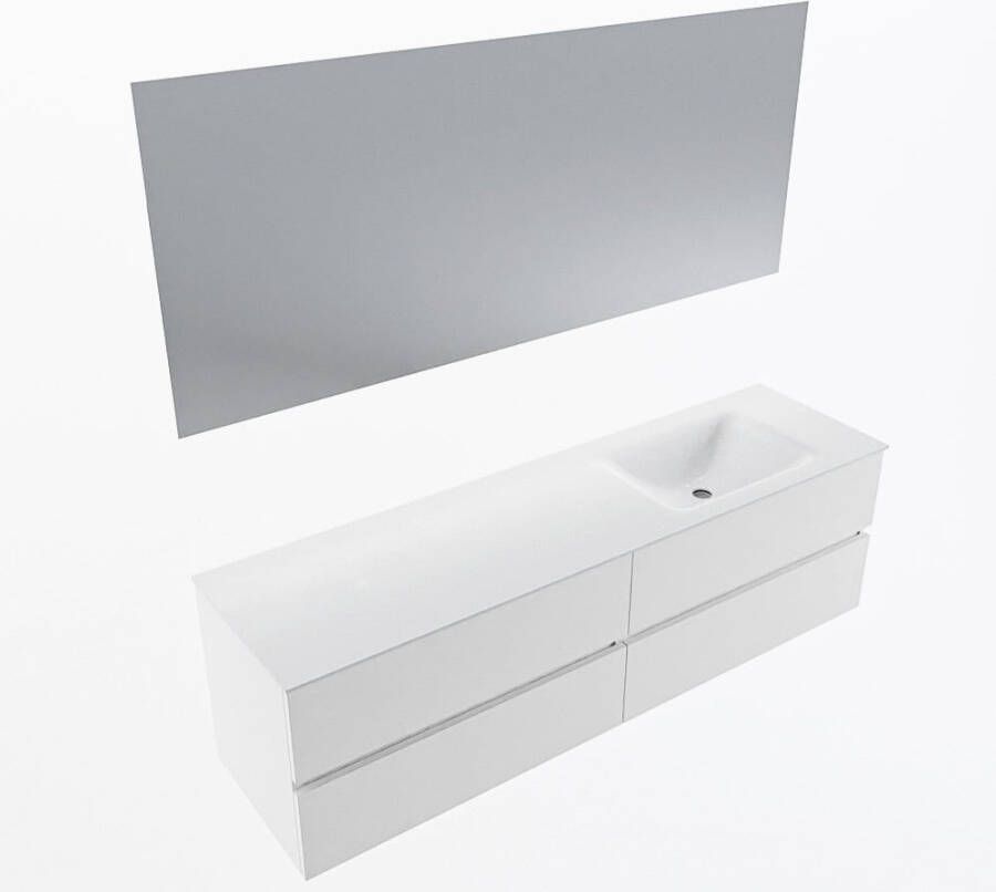 Mondiaz VICA 170cm badmeubel onderkast Talc 4 lades. Wastafel CLOUD rechts zonder kraangat kleur Talc.