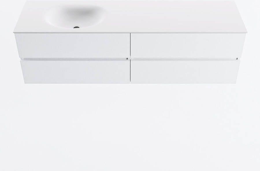 Mondiaz VICA 170cm badmeubel onderkast Talc 4 lades. Wastafel MOON links zonder kraangat kleur Talc.