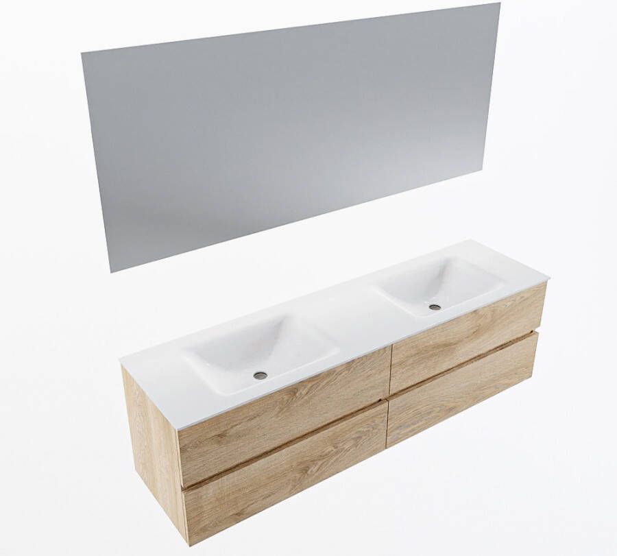 Mondiaz VICA 170cm badmeubel onderkast Washed Oak 4 lades. Wastafel CLOUD dubbel zonder kraangat kleur Talc.