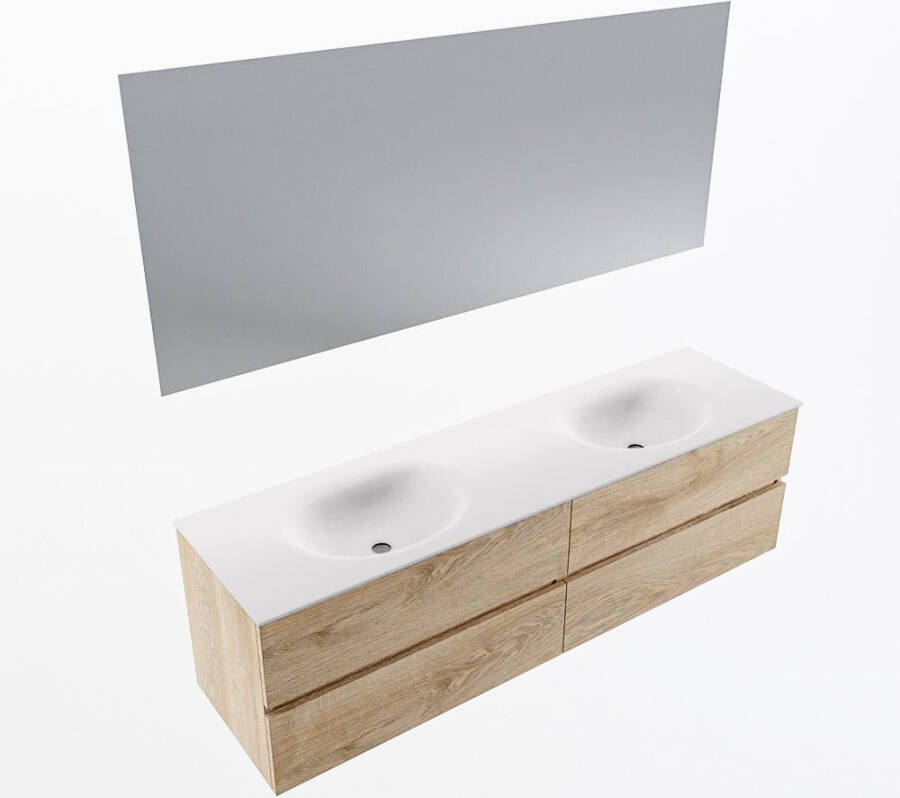 Mondiaz VICA 170cm badmeubel onderkast Washed Oak 4 lades. Wastafel MOON dubbel zonder kraangat kleur Talc.
