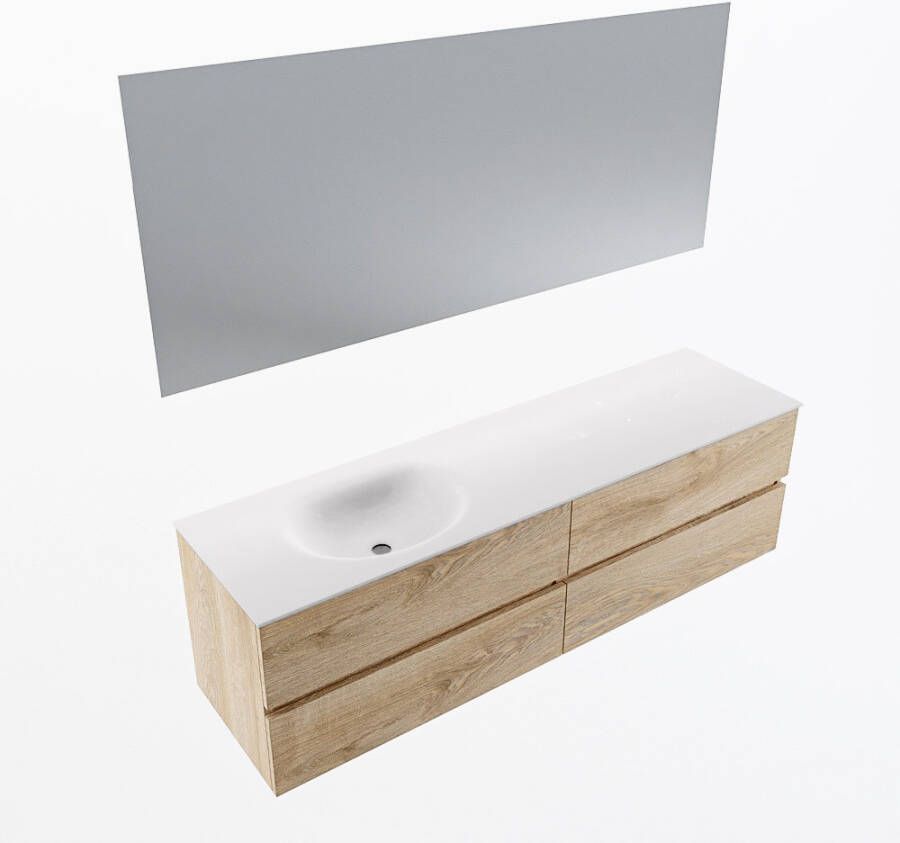 Mondiaz VICA 170cm badmeubel onderkast Washed Oak 4 lades. Wastafel MOON links 1 kraangat kleur Talc.