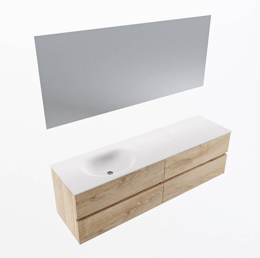 Mondiaz VICA 170cm badmeubel onderkast Washed Oak 4 lades. Wastafel MOON links zonder kraangat kleur Talc.