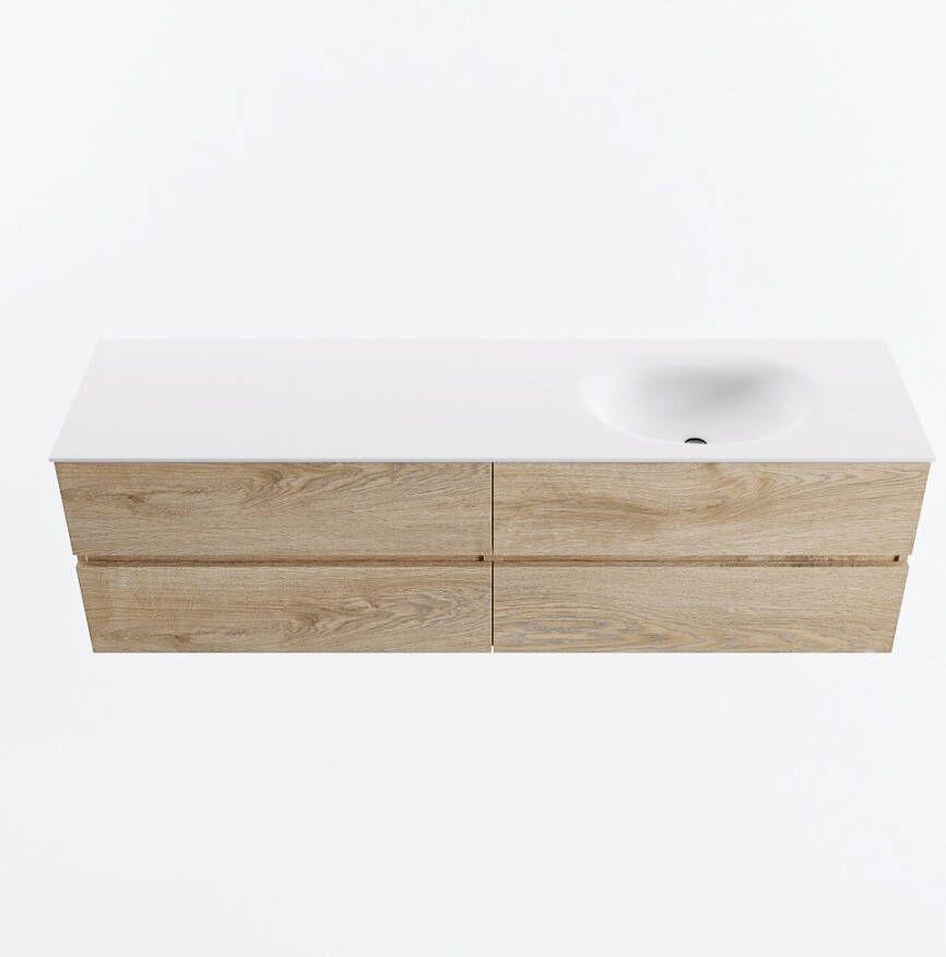 Mondiaz VICA 170cm badmeubel onderkast Washed Oak 4 lades. Wastafel MOON rechts 1 kraangat kleur Talc.