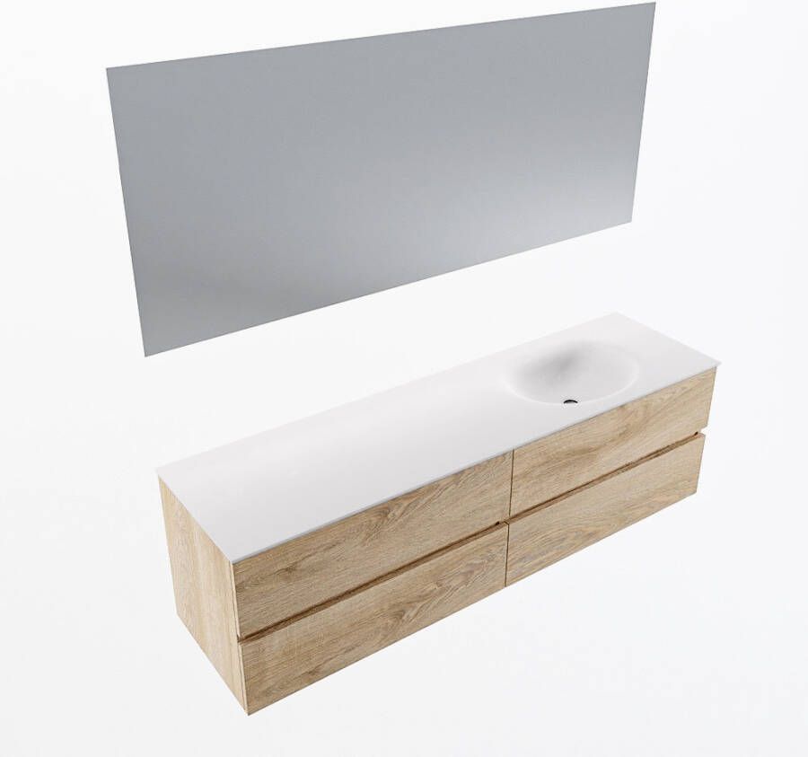 Mondiaz VICA 170cm badmeubel onderkast Washed Oak 4 lades. Wastafel MOON rechts zonder kraangat kleur Talc.