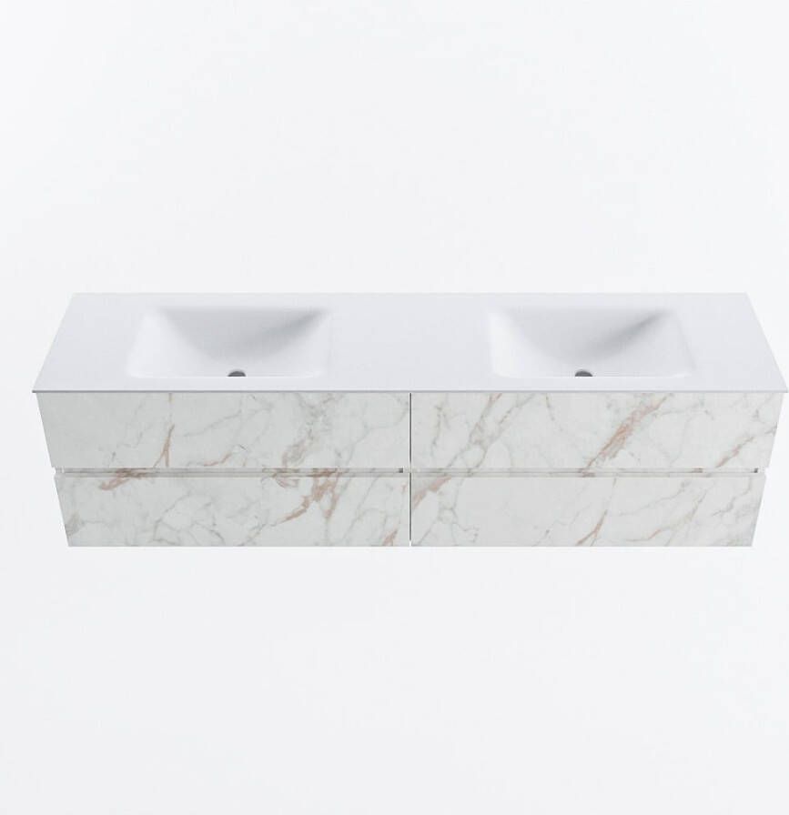 Mondiaz VICA 180cm badmeubel onderkast Carrara 4 lades. Wastafel CLOUD dubbel 2 kraangaten kleur Talc.