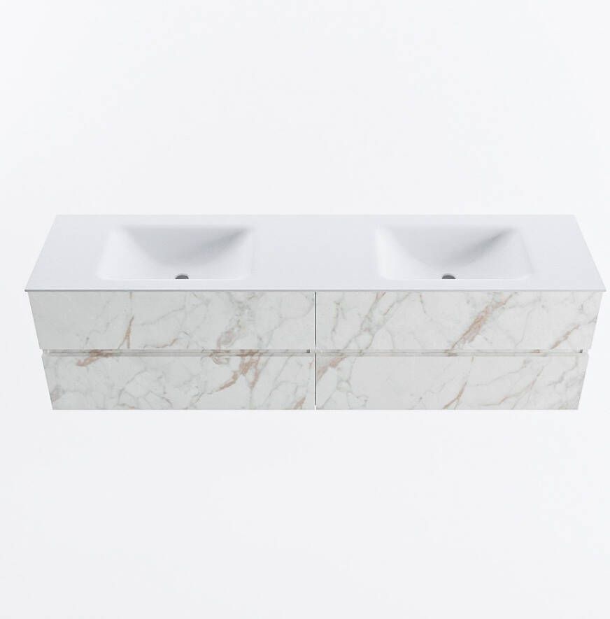 Mondiaz VICA 180cm badmeubel onderkast Carrara 4 lades. Wastafel CLOUD dubbel zonder kraangat kleur Talc.
