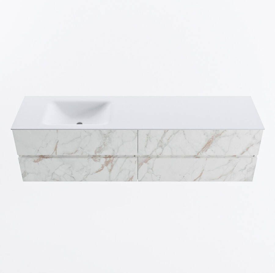 Mondiaz VICA 180cm badmeubel onderkast Carrara 4 lades. Wastafel CLOUD links 1 kraangat kleur Talc.