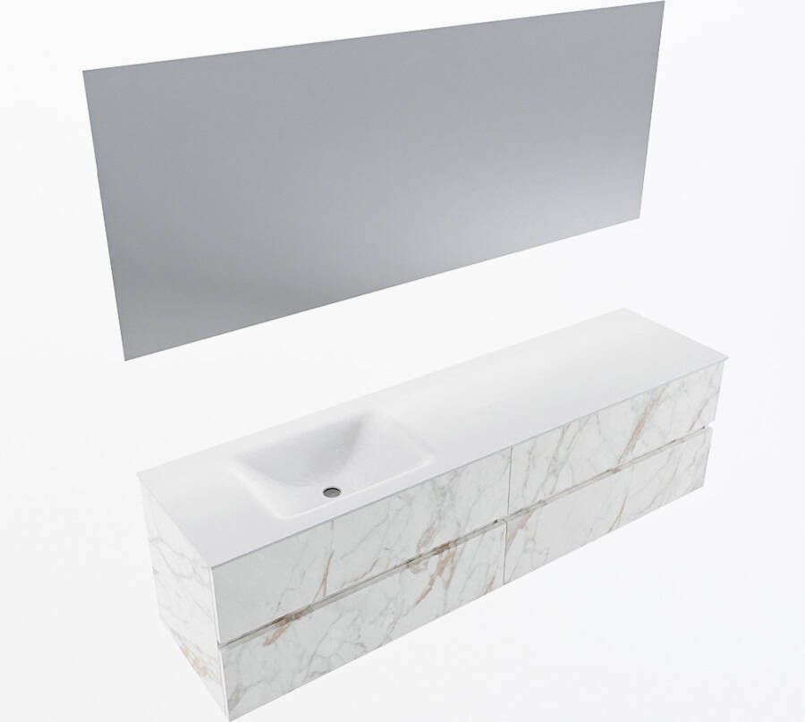 Mondiaz VICA 180cm badmeubel onderkast Carrara 4 lades. Wastafel CLOUD links zonder kraangat kleur Talc.