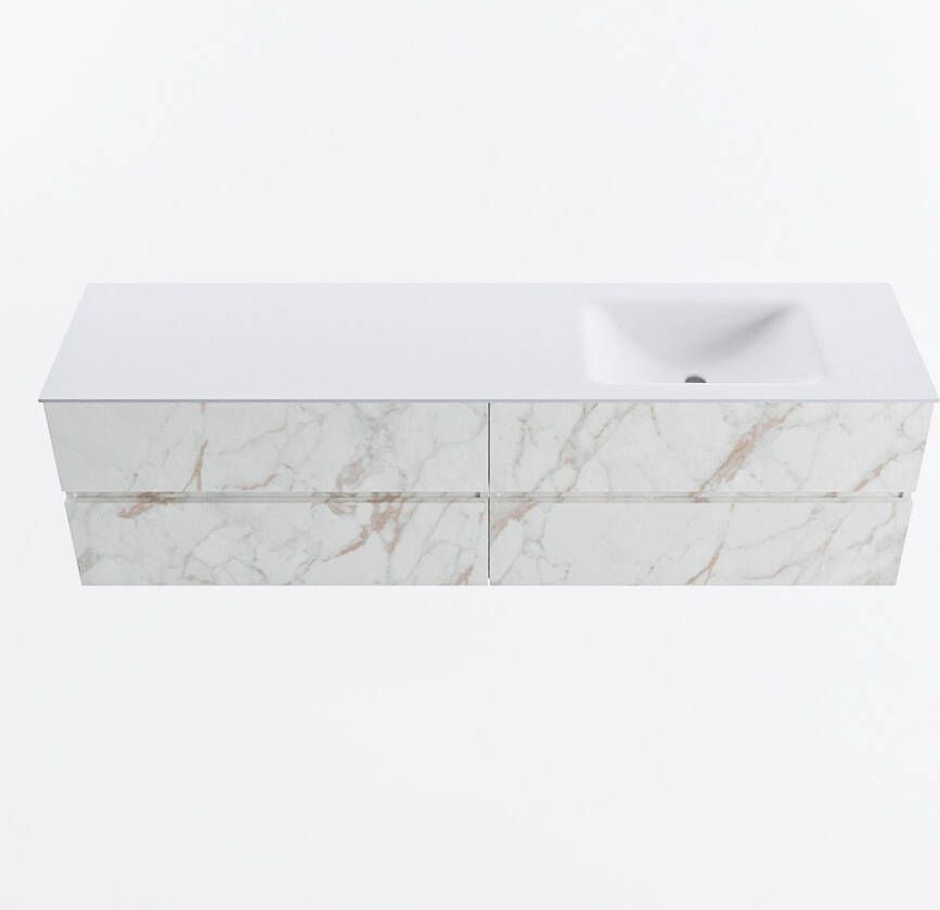 Mondiaz VICA 180cm badmeubel onderkast Carrara 4 lades. Wastafel CLOUD rechts 1 kraangat kleur Talc.