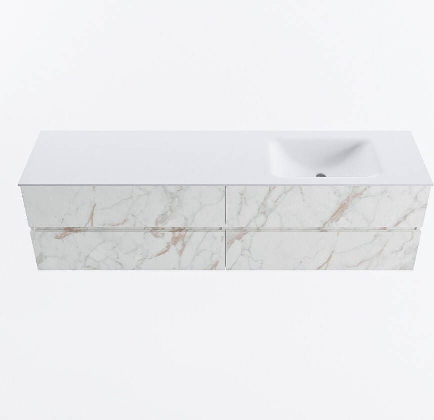 Mondiaz VICA 180cm badmeubel onderkast Carrara 4 lades. Wastafel CLOUD rechts zonder kraangat kleur Talc.