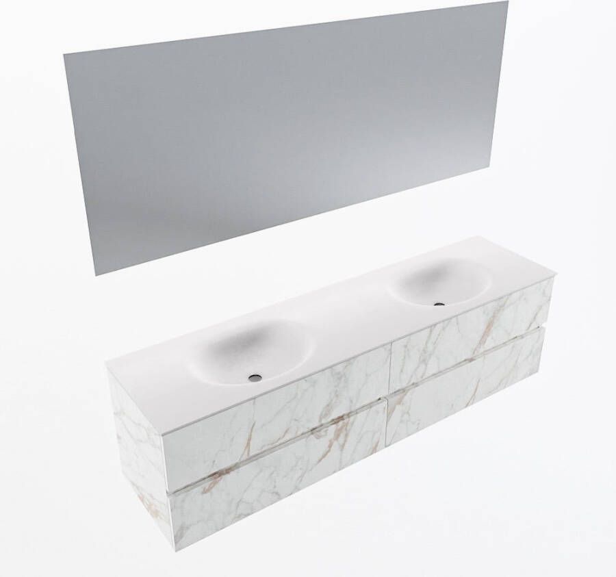 Mondiaz VICA 180cm badmeubel onderkast Carrara 4 lades. Wastafel MOON dubbel 2 kraangaten kleur Talc.