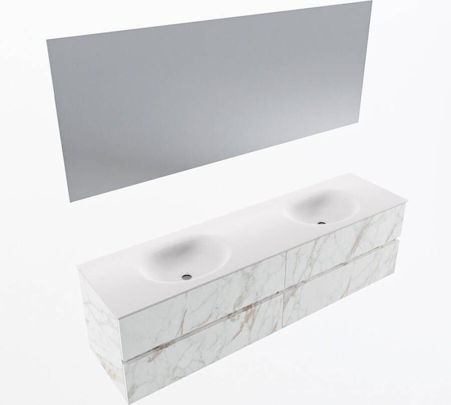 Mondiaz VICA 180cm badmeubel onderkast Carrara 4 lades. Wastafel MOON dubbel zonder kraangat kleur Talc.