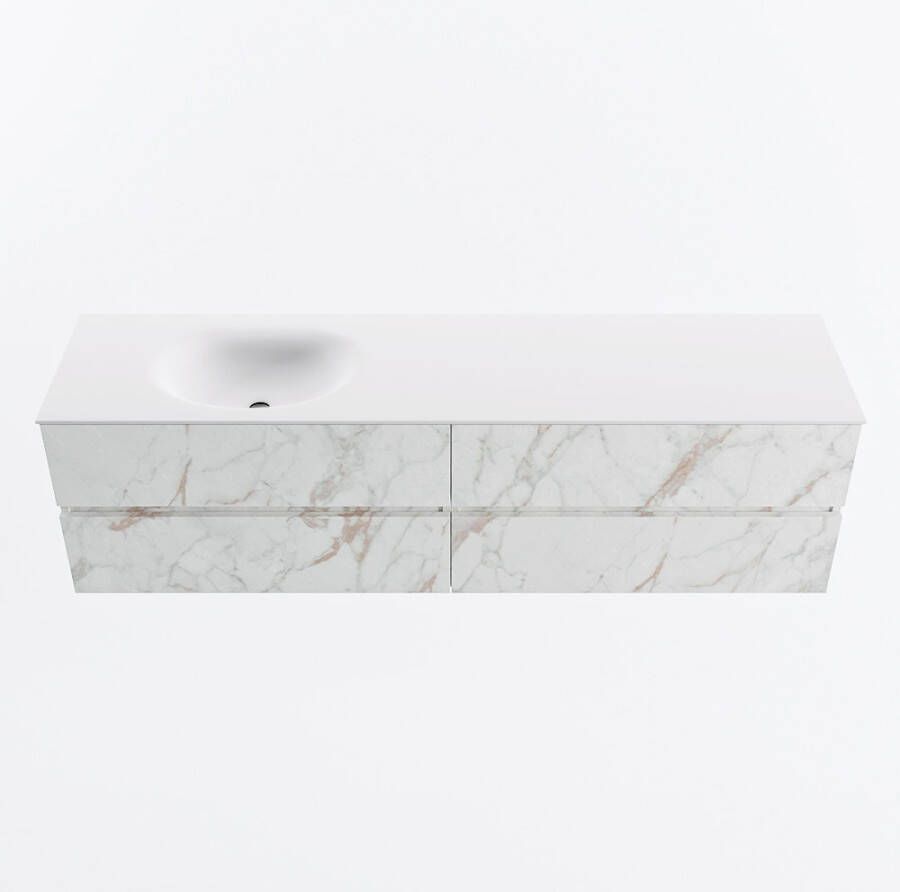 Mondiaz VICA 180cm badmeubel onderkast Carrara 4 lades. Wastafel MOON links 1 kraangat kleur Talc.