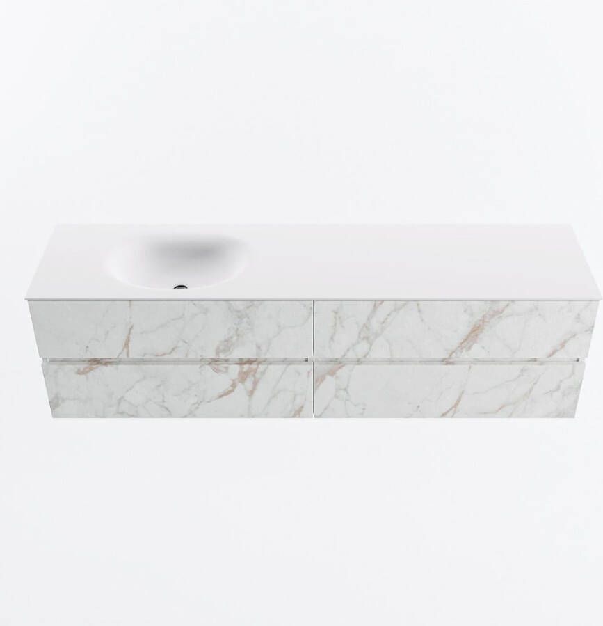 Mondiaz VICA 180cm badmeubel onderkast Carrara 4 lades. Wastafel MOON links zonder kraangat kleur Talc.