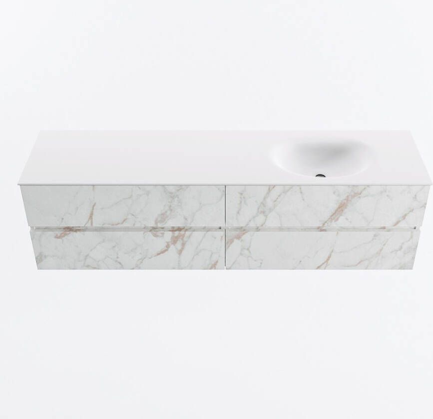 Mondiaz VICA 180cm badmeubel onderkast Carrara 4 lades. Wastafel MOON rechts 1 kraangat kleur Talc.