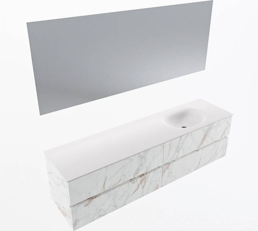 Mondiaz VICA 180cm badmeubel onderkast Carrara 4 lades. Wastafel MOON rechts zonder kraangat kleur Talc.