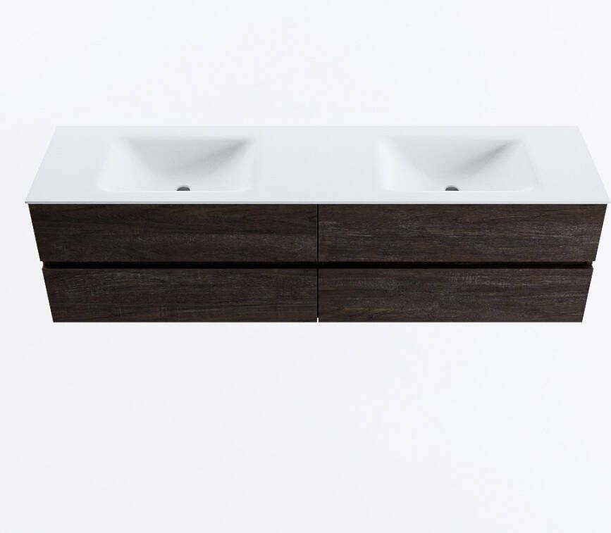 Mondiaz VICA 180cm badmeubel onderkast Dark Brown 4 lades. Wastafel CLOUD dubbel zonder kraangat kleur Talc.
