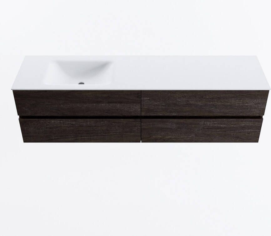 Mondiaz VICA 180cm badmeubel onderkast Dark Brown 4 lades. Wastafel CLOUD links 1 kraangat kleur Talc.