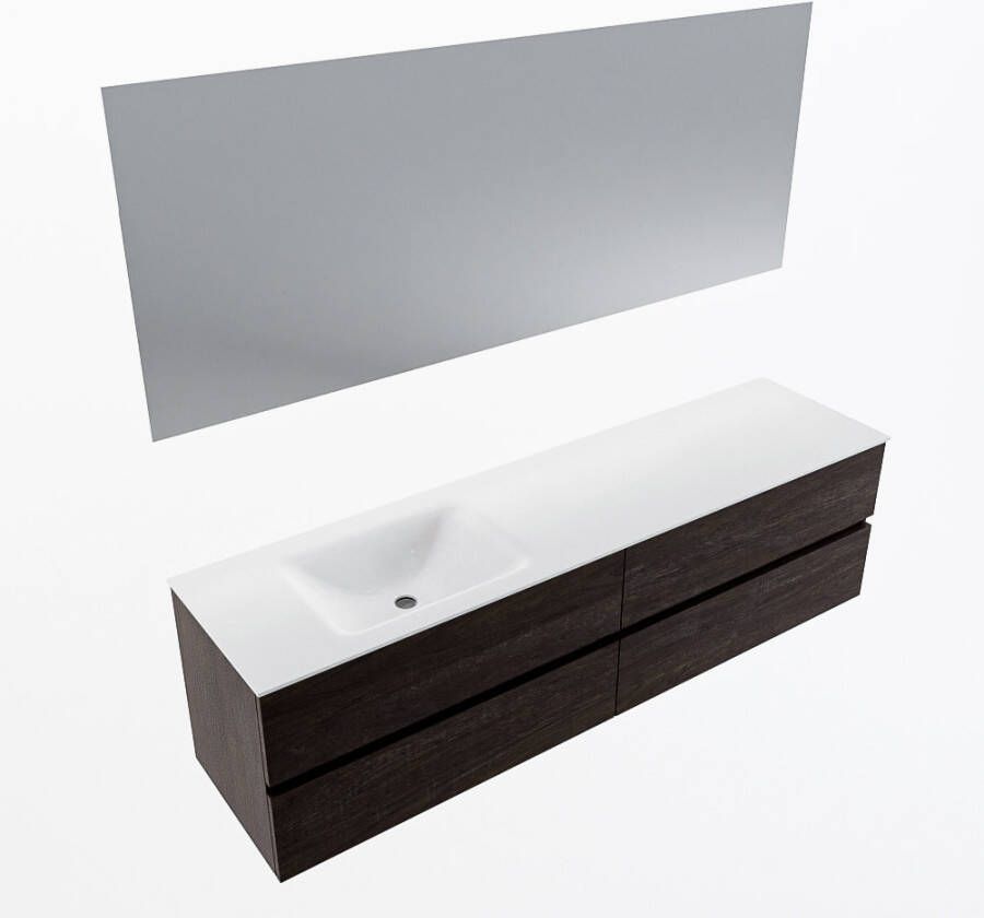Mondiaz VICA 180cm badmeubel onderkast Dark Brown 4 lades. Wastafel CLOUD links zonder kraangat kleur Talc.