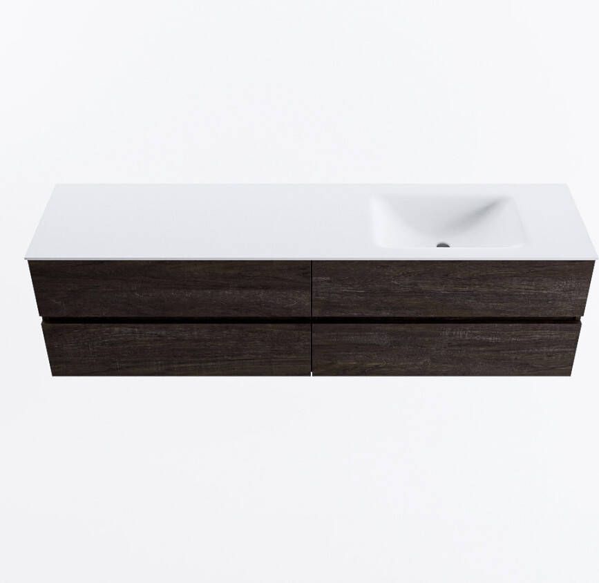 Mondiaz VICA 180cm badmeubel onderkast Dark Brown 4 lades. Wastafel CLOUD rechts 1 kraangat kleur Talc.