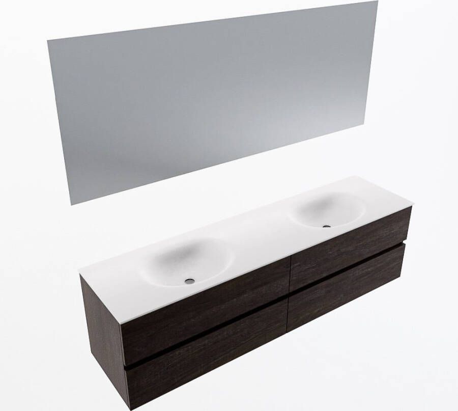 Mondiaz VICA 180cm badmeubel onderkast Dark Brown 4 lades. Wastafel MOON dubbel 2 kraangaten kleur Talc.