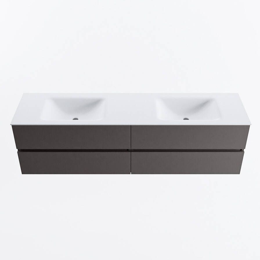 Mondiaz VICA 180cm badmeubel onderkast Dark Grey 4 lades. Wastafel CLOUD dubbel 2 kraangaten kleur Talc.