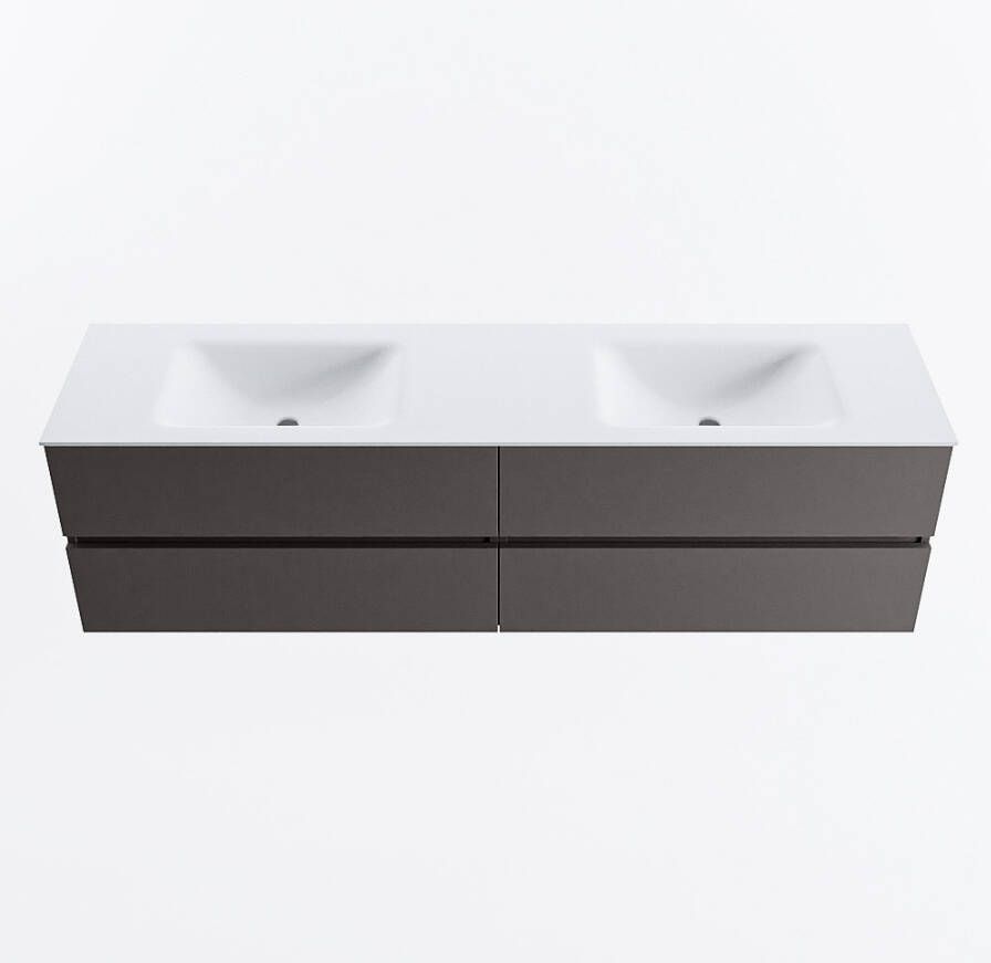 Mondiaz VICA 180cm badmeubel onderkast Dark Grey 4 lades. Wastafel CLOUD dubbel zonder kraangat kleur Talc.