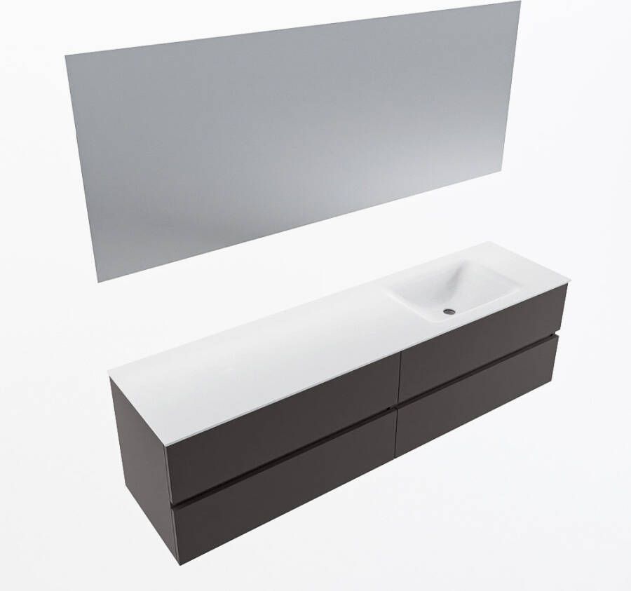 Mondiaz VICA 180cm badmeubel onderkast Dark Grey 4 lades. Wastafel CLOUD rechts 1 kraangat kleur Talc.