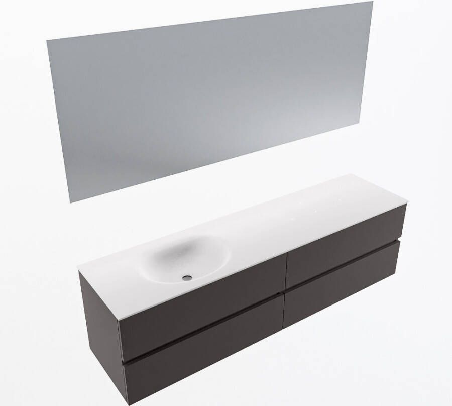 Mondiaz VICA 180cm badmeubel onderkast Dark Grey 4 lades. Wastafel MOON links zonder kraangat kleur Talc.