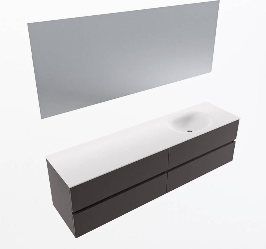 Mondiaz VICA 180cm badmeubel onderkast Dark Grey 4 lades. Wastafel MOON rechts 1 kraangat kleur Talc.