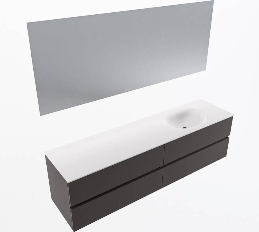 Mondiaz VICA 180cm badmeubel onderkast Dark Grey 4 lades. Wastafel MOON rechts zonder kraangat kleur Talc.