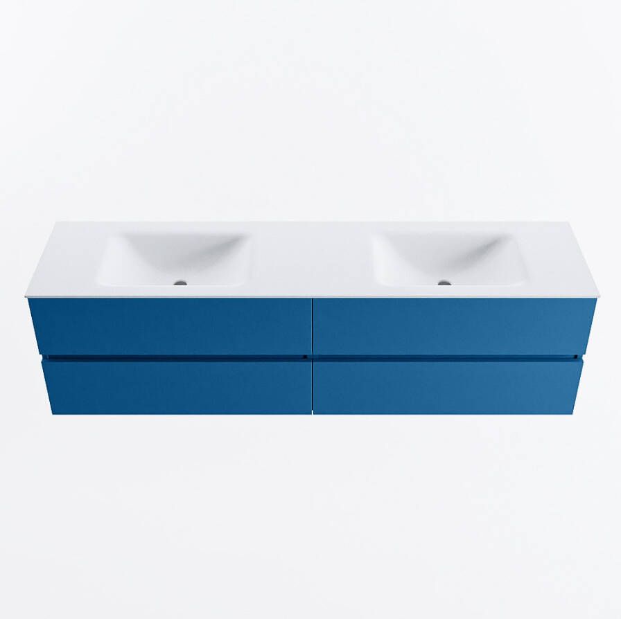 Mondiaz VICA 180cm badmeubel onderkast Jeans 4 lades. Wastafel CLOUD dubbel 2 kraangaten kleur Talc.