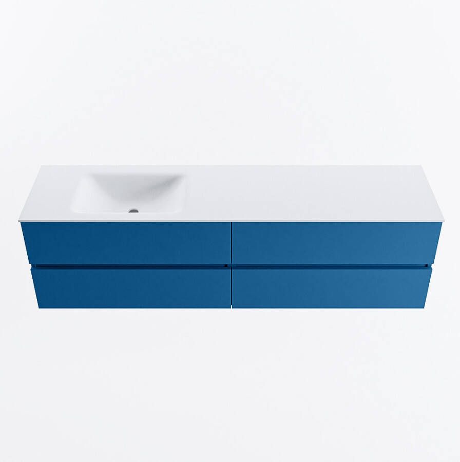 Mondiaz VICA 180cm badmeubel onderkast Jeans 4 lades. Wastafel CLOUD links 1 kraangat kleur Talc.