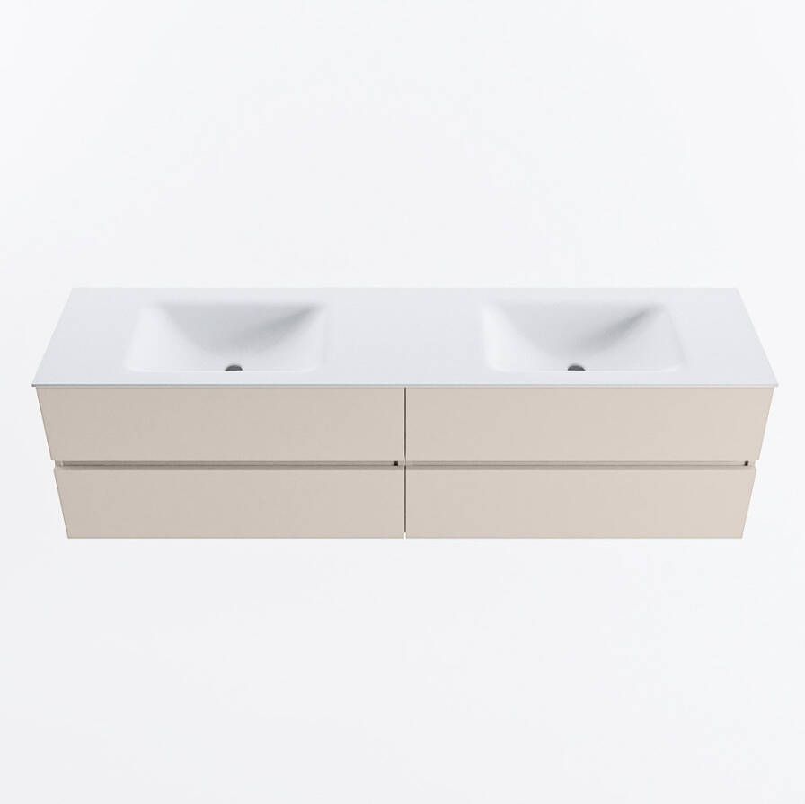 Mondiaz VICA 180cm badmeubel onderkast Linen 4 lades. Wastafel CLOUD dubbel 2 kraangaten kleur Talc.