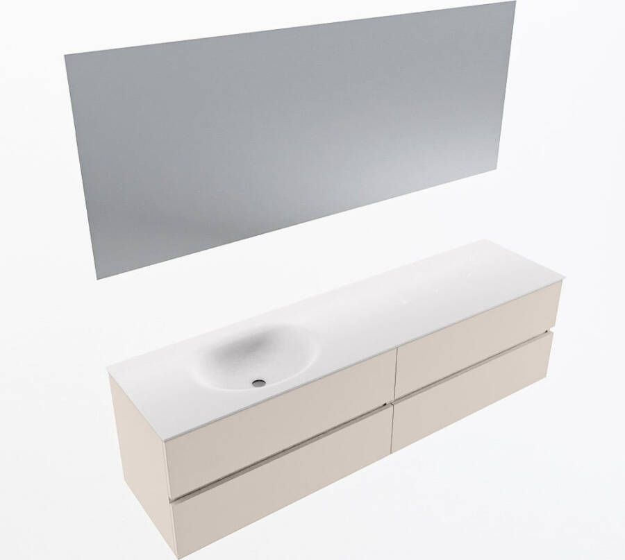 Mondiaz VICA 180cm badmeubel onderkast Linen 4 lades. Wastafel MOON links zonder kraangat kleur Talc.