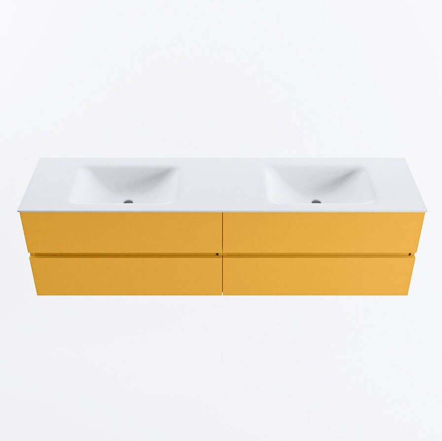Mondiaz VICA 180cm badmeubel onderkast Ocher 4 lades. Wastafel CLOUD dubbel 2 kraangaten kleur Talc.