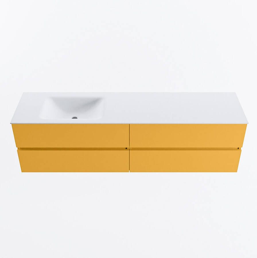 Mondiaz VICA 180cm badmeubel onderkast Ocher 4 lades. Wastafel CLOUD links 1 kraangat kleur Talc.
