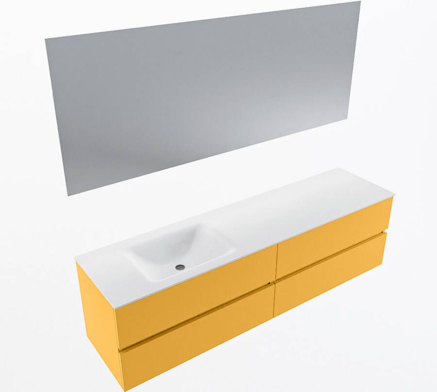 Mondiaz VICA 180cm badmeubel onderkast Ocher 4 lades. Wastafel CLOUD links zonder kraangat kleur Talc.