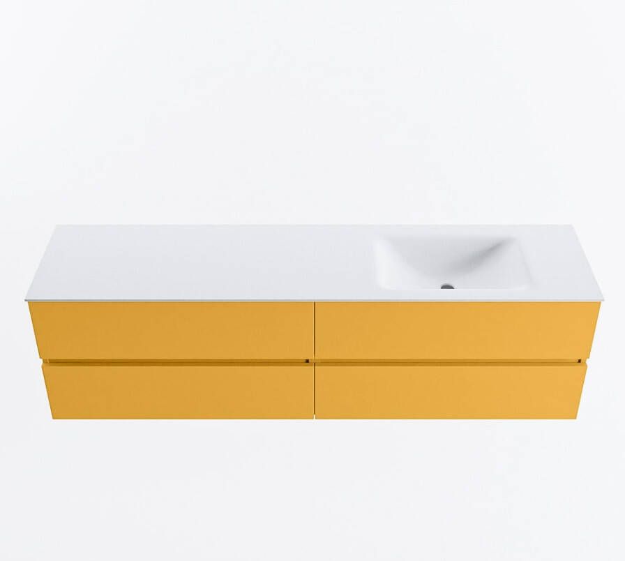 Mondiaz VICA 180cm badmeubel onderkast Ocher 4 lades. Wastafel CLOUD rechts zonder kraangat kleur Talc.