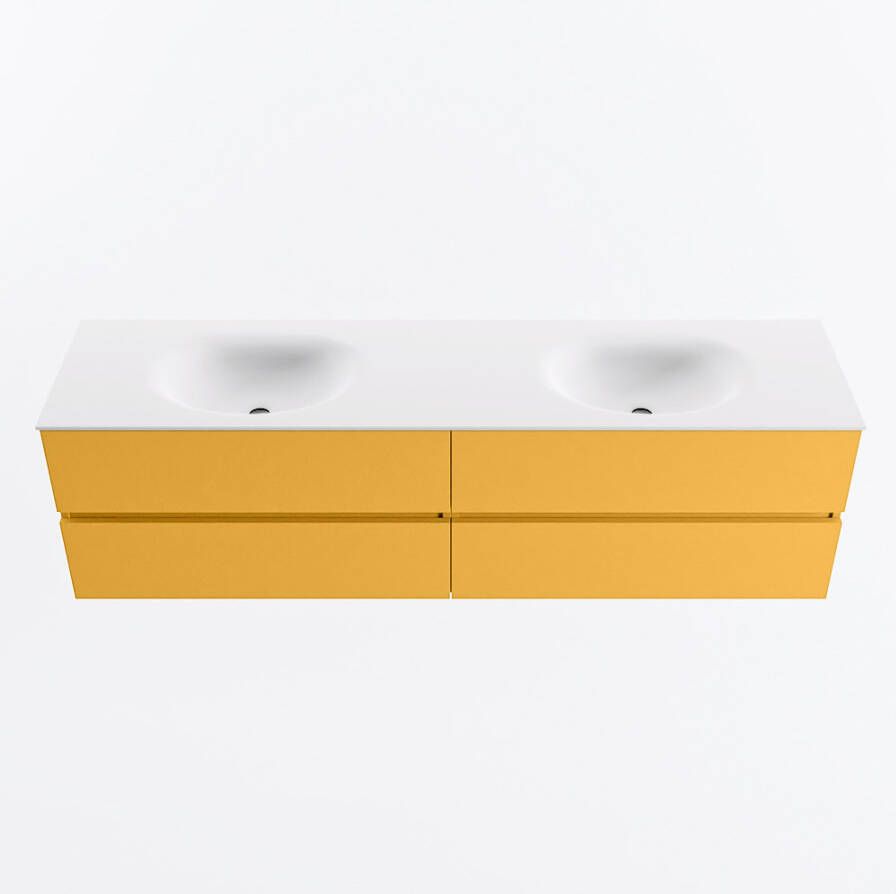 Mondiaz VICA 180cm badmeubel onderkast Ocher 4 lades. Wastafel MOON dubbel 2 kraangaten kleur Talc.